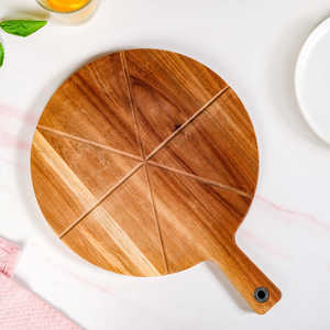 Accesorios para hacer pizza, herramientas de madera, bambú, cerámica, tabla de cortar y servir pizza de madera de acacia de 14 pulgadas - Product Image 4