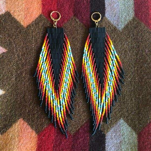 Handmade Glass Seed Beads Fabric Cute Embroidery Hoop <b>Earrings</b> Secure Lock <b>Back</b> Customized Game Day Logo Design Lightweight - Product Image 6