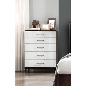 Arredo glamour moderno camera da letto 1pc cassettiera bianca di 6 cassetti con finitura ciliegio e accento rifinitura oro - Product Image 1