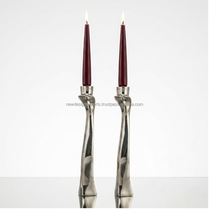 Premium Pair of Fluid Minimalist Candlesticks • Twisted Liquid Metal <b>Taper</b> Stand - Product Image 4