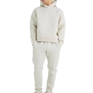 Ensemble de survêtement pour homme, couleur unie, à capuche, manches longues, sweat-shirt et pantalon décontractés, respirant, 100% coton, poids moyen, vêtements d'automne - Product Image 4