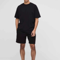 Ensemble T-shirt et short surdimensionné tout noir pour homme, streetwear minimaliste, tenue assortie en coton pour l'été