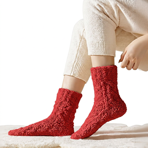 Pink Knitted Ankle Lounge <b>Socks</b> Cotton Bamboo Fiber <b>Thick</b> Anti-Slip Solid Color <b>Winter</b> Casual Wear for Adults - Product Image 3