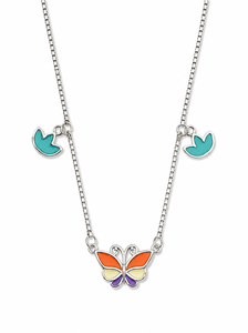 925 Sterling Silver Color Enamel Butterfly Pendant Necklace Nature Inspired High Polish Womens Fashion Jewelry Daily Wear <b>Party</b> - Product Image 2