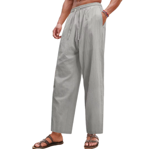 Pantalones Casuales de Verano para Hombre, Ligeros, Transpirables, de Cintura Media, de Ramio y Algodón, con Cierre de Cordón y Múltiples Bolsillos - Product Image 1