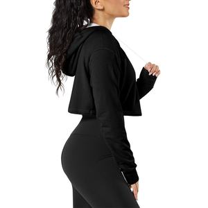 Wholesale Custom Heavyweight <b>Long</b> Sleeve Crop Top Sweatshirt Drawstring <b>Women</b> Fleece Pullover Jacket Zipped <b>hoodies</b> <b>for</b> <b>Women</b> - Product Image 5