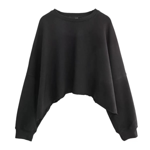 Sudadera con capucha corta de felpa gruesa estilo francés para mujer, estilo americano, informal, de longitud corta, para otoño e invierno, con dobladillo ancho, cálida - Product Image 2