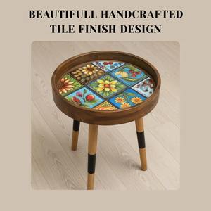 Table à manger ronde en faux bois avec impression dorée moderne pour petits espaces, finition naturelle, pour chambre à coucher, en provenance d'Inde - Product Image 3