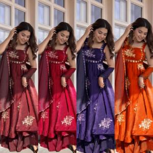 Indian Pakistani Beautiful Designer Anarkali Fendy <b>Silk</b> <b>Fabric</b> thread with Sequence Work Party Casual Traditional Women Wear - Product Image 1