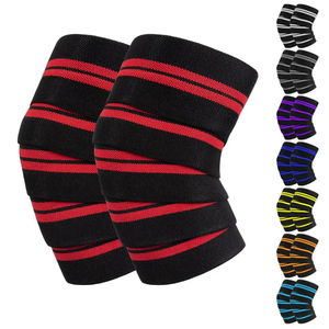 Knee Sleeve <b>Black</b> Red Striped Neoprene Breathable Hook Loop Closure Universal Unisex All Seasons Protection Weightlifting - Product Image 3