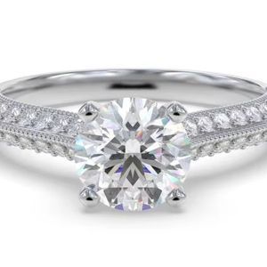 Anillo vintage con diamante redondo clásico cultivado en laboratorio de 0.75 quilates con detalle Milgrain en oro de 18 quilates y platino - Product Image 1