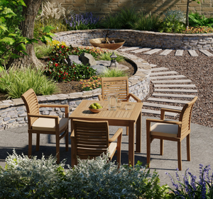 Moderno Juego de Mesa de Comedor Cuadrada de Madera de Teca Sólida para Exteriores, 4 Plazas, con Sillas con Brazos y Cojines, Muebles Naturales para Jardín o Patio - Product Image 3