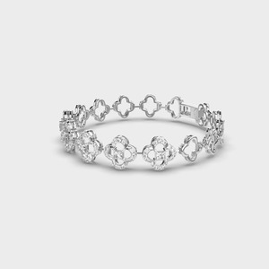 IGI Certified Princess & Round Diamond Clover Motif Diamond Link <b>Bracelet</b> in <b>Solid</b> 925 Sterling <b>Silver</b> - Product Image 2