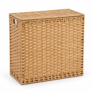 Panier à linge ovale en rotin naturel tressé, écologique, classique, multi-usages, avec couvercle et doublure en tissu amovible - Product Image 3