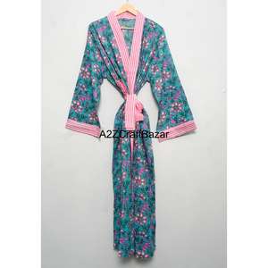 Kimono Floral Estampado 100% Algodón Puro Transpirable para Mujer, Ropa de Dormir de Verano e Invierno, Bata Casual para Playa y Noche - Product Image 3