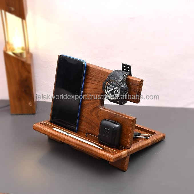 Gifts for Men Wood Phone Key Holder Phone Holder Watch Holder Table Wooden Docking Station By Falak World Export