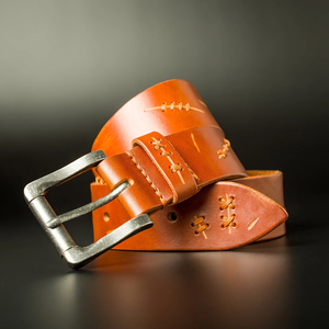 <b>Tooled</b> Western Floral <b>Engraved</b> Leather Belt 100% Genuine Full Grain Cowhide with Snaps 1-1/2" WIDE Leather Snap-On Belt - Product Image 4