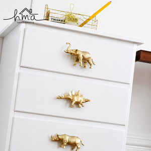 Antique Brass Animal Cabinet Knob Set <b>Elephant</b> Dinosaur and Rhinoceros Shaped Drawer Pull <b>Decorative</b> Furniture Door Hardware - Product Image 1