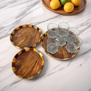 Ensemble d'assiettes et de plats en bois naturel, vaisselle de qualité supérieure pour usage quotidien, adaptée aux aliments, pour la maison, l'hôtel et les restaurants. - Product Image 6