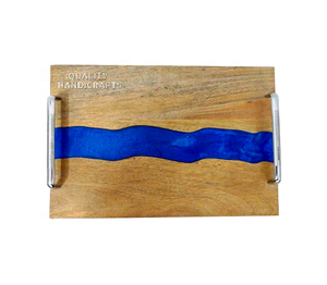 Ensemble de plateaux d'art en résine bleue unique Plateau de service de rivière artisanal de 4 pièces avec bois époxy Artisanat de haute qualité - Product Image 1