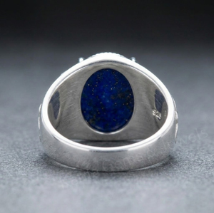 Best Selling 925 Sterling <b>Silver</b> 10x12mm Oval Shape Lapis Lazuli Gemstone <b>Ring</b> Bezel Setting Plant Pattern Unisex Everyday Wear - Product Image 3