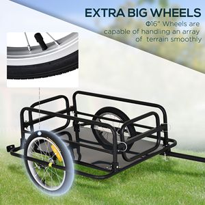 Carrello Pieghevole Nero a 16 Ruote per Bicicletta, Capacità di Carico 40 kg, Rimorchio per Bicicletta con Gancio per Trasporto Utilitario e Merci - Product Image 6