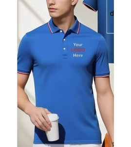 Men's Blue Polo Shirt Short Sleeve Knitted Solid Color Back Design Casual Style - Product Image 2