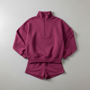 Ensemble survêtement femme personnalisé en molleton de coton épais avec sweat à capuche et short – Conception sur mesure - Product Image 4