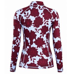 Kaos Golf Wanita Lengan Panjang Kerah Setengah Resleting Burgundy Sublimasi, Atasan Olahraga Bermotif Bunga untuk Latihan Luar Ruangan - Product Image 2