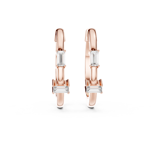 Boucles d'oreilles créoles minimalistes avec diamants baguette cultivés en laboratoire en or rose 14K/18K – Bijoux fins élégants et empilables pour femmes - Product Image 2