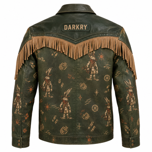 Chaqueta de Cuero Personalizada para Hombre, Estilo Biker Occidental con Flecos, Piel Genuina de Vacuno Verde Oliva, Fabricante de Ropa Exterior al por Mayor OEM ODM - Product Image 2