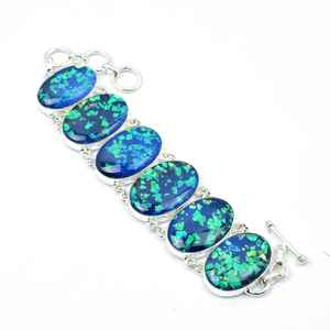 Pulsera de ópalo azul australiano ovalada, plata de ley 925, hecha a mano, estilo bohemio, pulsera de ópalo natural para mujer - Product Image 4