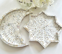 Plateau de luxe moderne personnalisé de haute qualité, fait main, écologique, résistant au lave-vaisselle, motif croissant de lune étoilé en nacre, pour l'Aïd du Ramadan