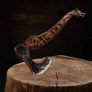Hache à main de survie robuste pour camping en plein air, lame gravée loup, style tomahawk nordique médiéval, 20 pouces, personnalisée OEM, vente en gros - Product Image 1