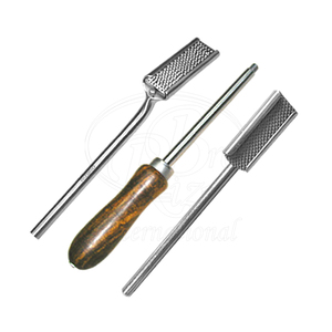 Juego de 3 piezas de herramientas dentales equinas reutilizables de acero inoxidable con acabado satinado, 20 pulgadas, cabezales rectos y angulados, mango de madera - Product Image 2