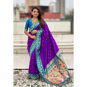 <b>Purple</b> Zari Woven Rajhans Swan Paithani Silk <b>Saree</b> Indian & Pakistani Clothing Elite Weaves 650g - Product Image 6