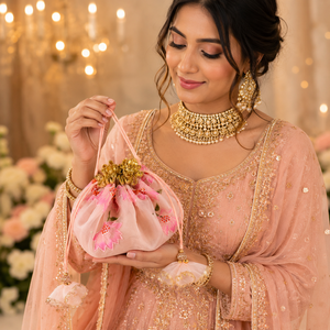 Bolso étnico Potli para mujer con bordado floral, monedero con cordón para novias, bolso de diseñador para fiestas de boda, para mujeres y niñas - Product Image 3