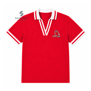 เดลต้า |   ซิกมา |   เสื้อโปโล Theta Sorority สำหรับผู้หญิง ผ้าปิเก้ ลายทางสีแดงขาว คอวี แขนสั้น ปักลายตราสัญลักษณ์ คอปก - Product Image 1