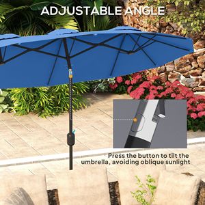 Parasol de terrasse double face bleu marine 9,5 pieds avec bouton d'inclinaison et manivelle, 3 aérations, 12 baleines, diamètres 2,5 m et 2,7 m - Product Image 4