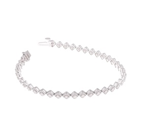 สร้อยข้อมือเทนนิสทรงสมมาตรประดับเพชรแท้ 1.96 กะรัต ทอง 14K ชุบโรเดียม ดีไซน์หรูหราสำหรับผู้หญิง เหมาะสำหรับงานแต่งงาน - Product Image 1