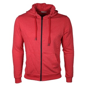 Vente en gros Sweat à capuche zippé rouge uni personnalisé pour homme, en molleton mélangé, vierge, pour l'entraînement, style streetwear, OEM - Product Image 1
