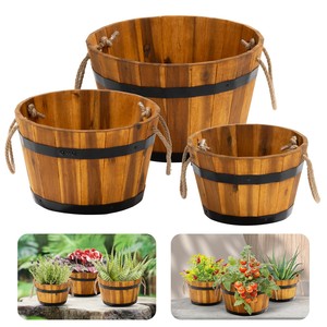 <b>Rustic</b> Acacia <b>Wood</b> Planter with Rope Handle - Wholesale B2B - Product Image 1
