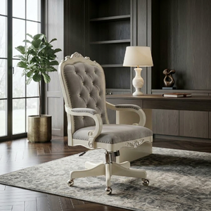 Chaise de <span class=keywords><strong>bureau</strong></span> de direction néo-classique à dossier haut en bois massif, chaise de <span class=keywords><strong>bureau</strong></span> pivotante en <span class=keywords><strong>cuir</strong></span> sur mesure, certification d'ingénierie FF&E - Product Image 4