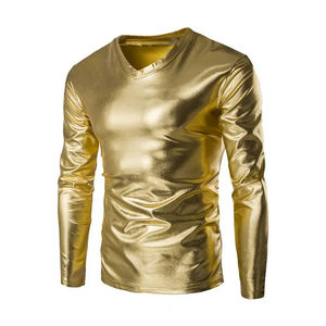 T-shirt brillant doré pour homme, manches longues, chemisier pour homme, haut d'été, costume de scène pour Noël, Halloween, fête - Product Image 1