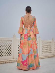 Conjunto de lehenga choli con top corto de georgette estampado digital para mujer, ropa festiva para fiestas, cosido, tallas 34 a 42 - Product Image 3