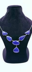 Collar de Ágata Natural con Detalles en Latón, Hecho a Mano, con Piedra Azul, Plateado, Estilo Bohemio, Joyería de Regalo para Mujer, 22 Pulgadas - Product Image 4