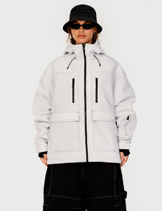 Veste de ski imperméable à capuche blanche pour homme, fermeture éclair, logo personnalisé sur le devant, isolation synthétique, vêtements d'extérieur, veste de ski - Product Image 1