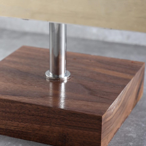 Modern Style <b>Cake</b> <b>Stand</b> Featuring A Curved Polished Gold Metal Wing Plate Atop A Square Natural Wooden Block Base <b>Stand</b> For Home - Product Image 4