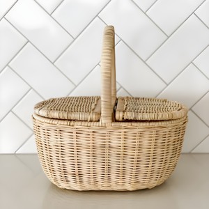Trendy hand weave picnic <b>baskets</b> with split lids rattan storage <b>hampers</b> camping essentials - Product Image 4