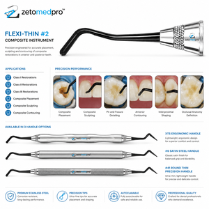 Instrumento de Colocación de Composite Dental Flexi-Thin Premium No. 2 Instrumentos Restauradores de Acero Inoxidable OEM Zetomed Pro - Product Image 2